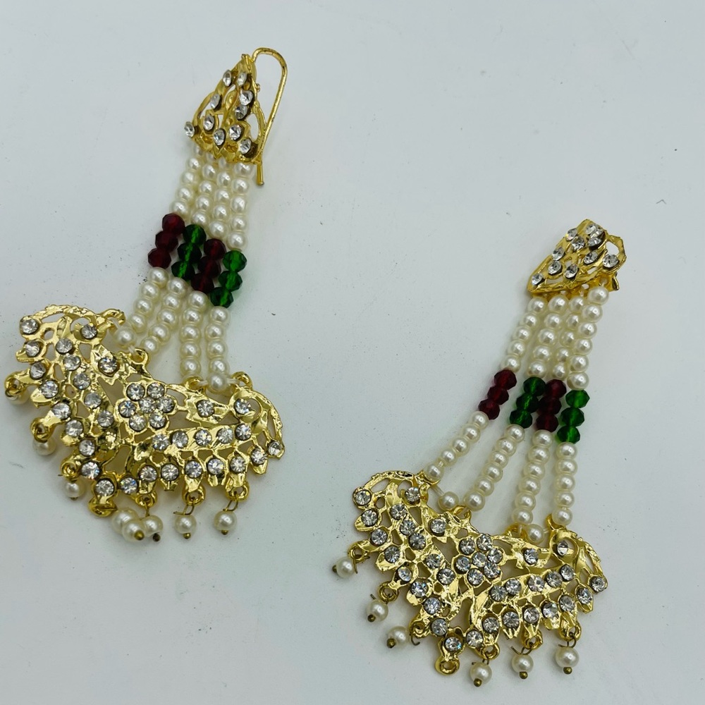 Crystal multicolor stone gold tone earrings jhumkay chandelier shape